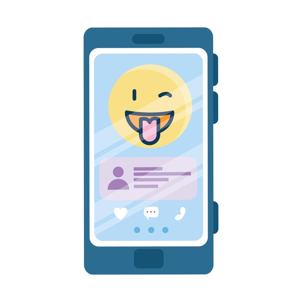 happy wink emoji e bate-papo no design de vetor de smartphone