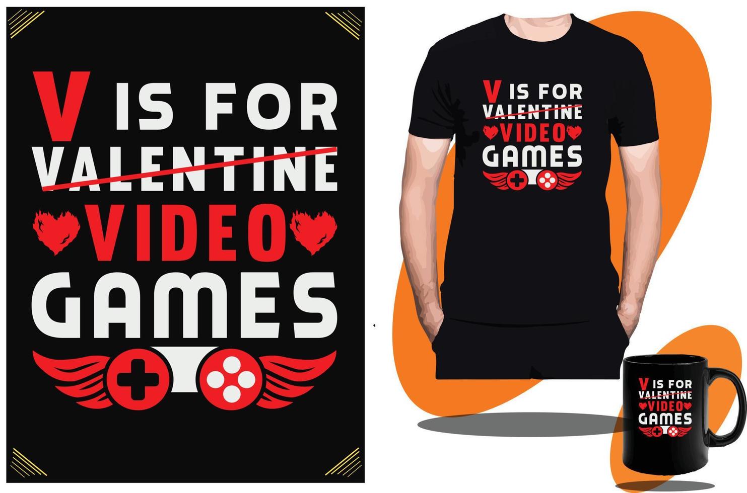 v é para design de camiseta de jogos de vídeo dos namorados ou design e vetor de camiseta infantil para jogos