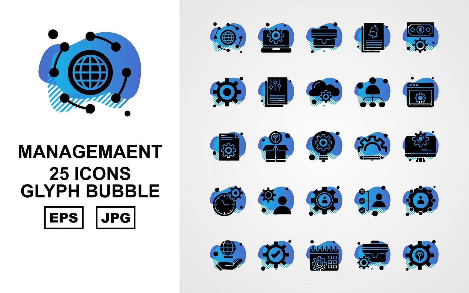 Pacote de ícones com 25 bolhas de glifo de gerenciamento premium vetor