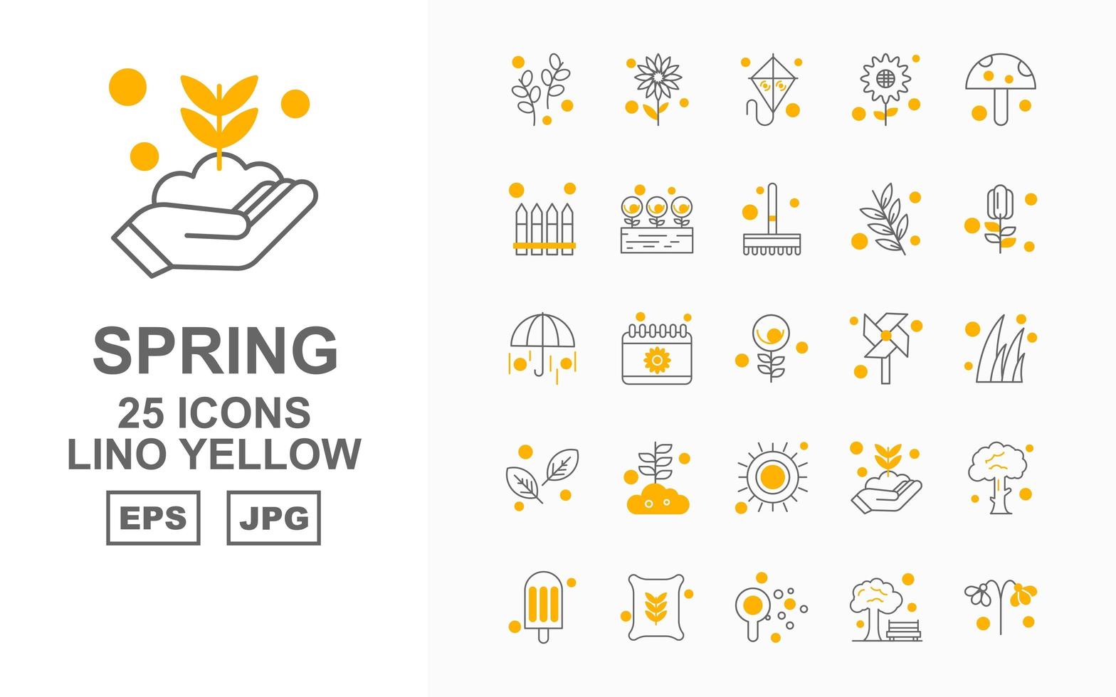 Pacote de ícones de 25 premium spring lino amarelo vetor