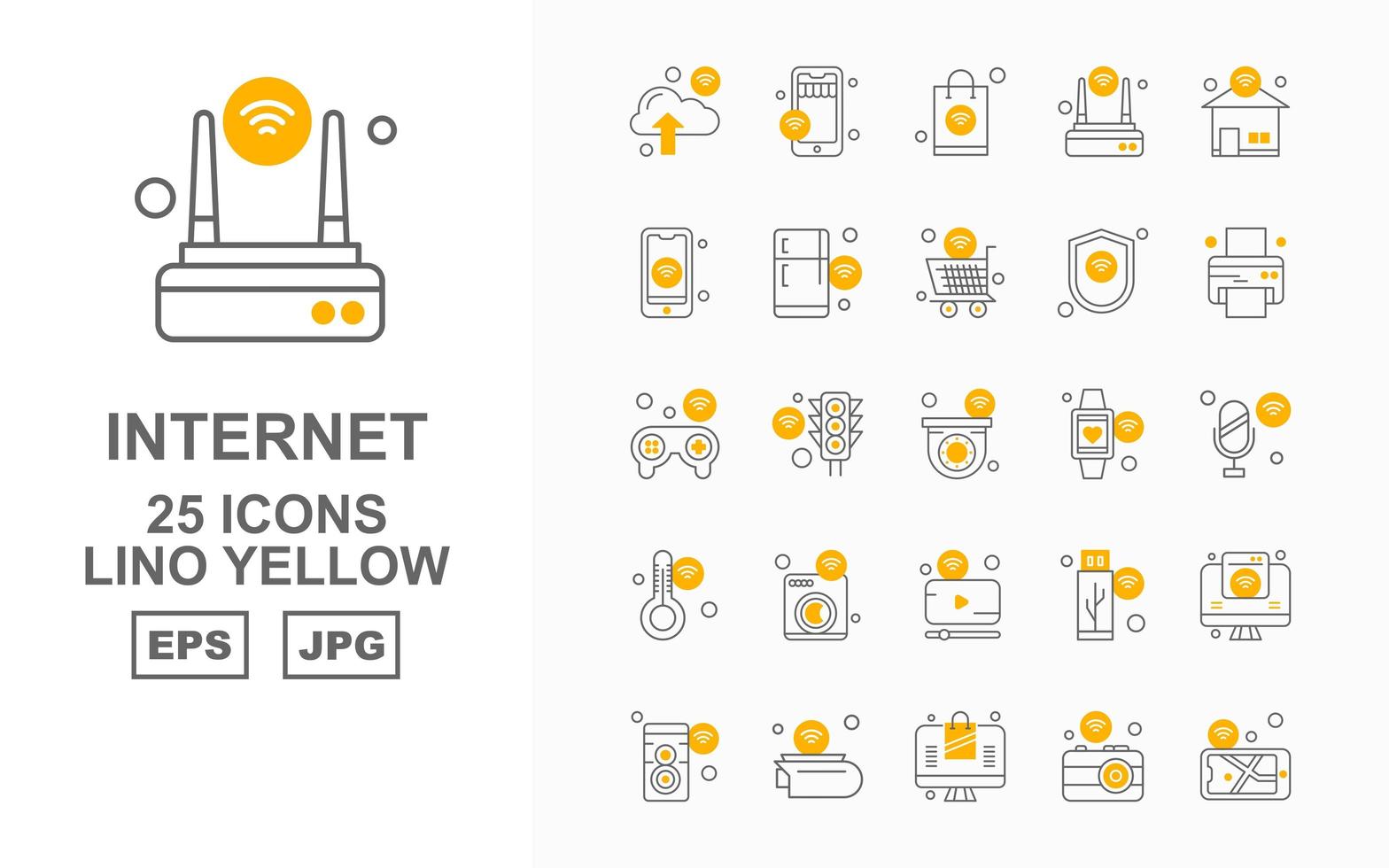 Pacote de ícones de 25 lino amarelo premium de internet das coisas vetor