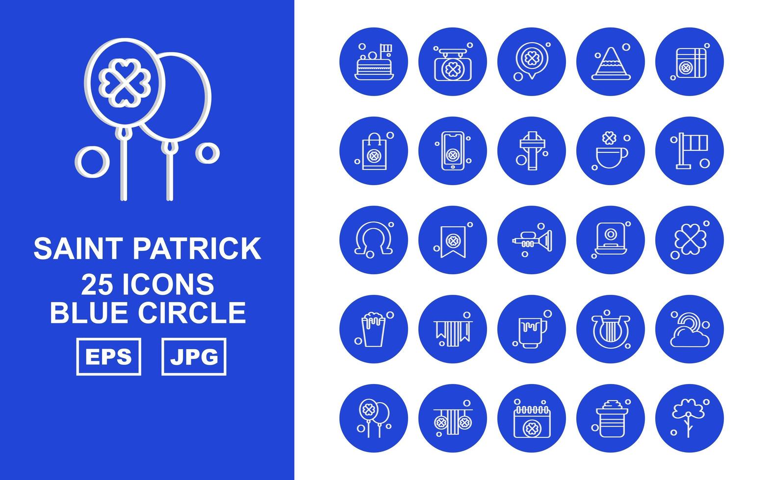 Pacote de ícones premium com 25 círculos azuis saint patrick vetor