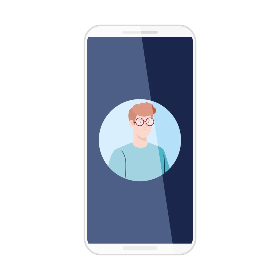 smartphone com o homem da imagem na tela, em fundo branco vetor