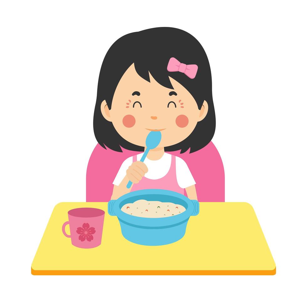 garota de desenho animado comendo vetor