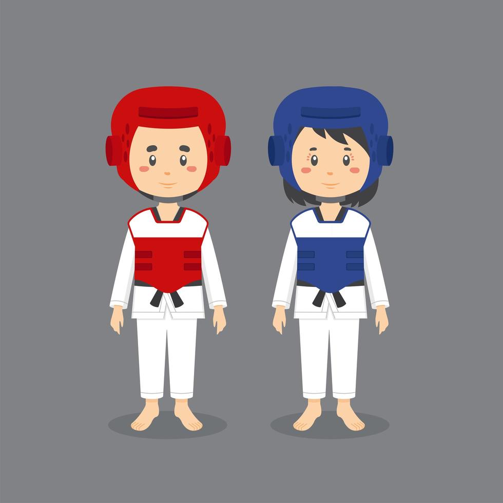 personagens fofinhos vestindo roupas de taekwondo vetor