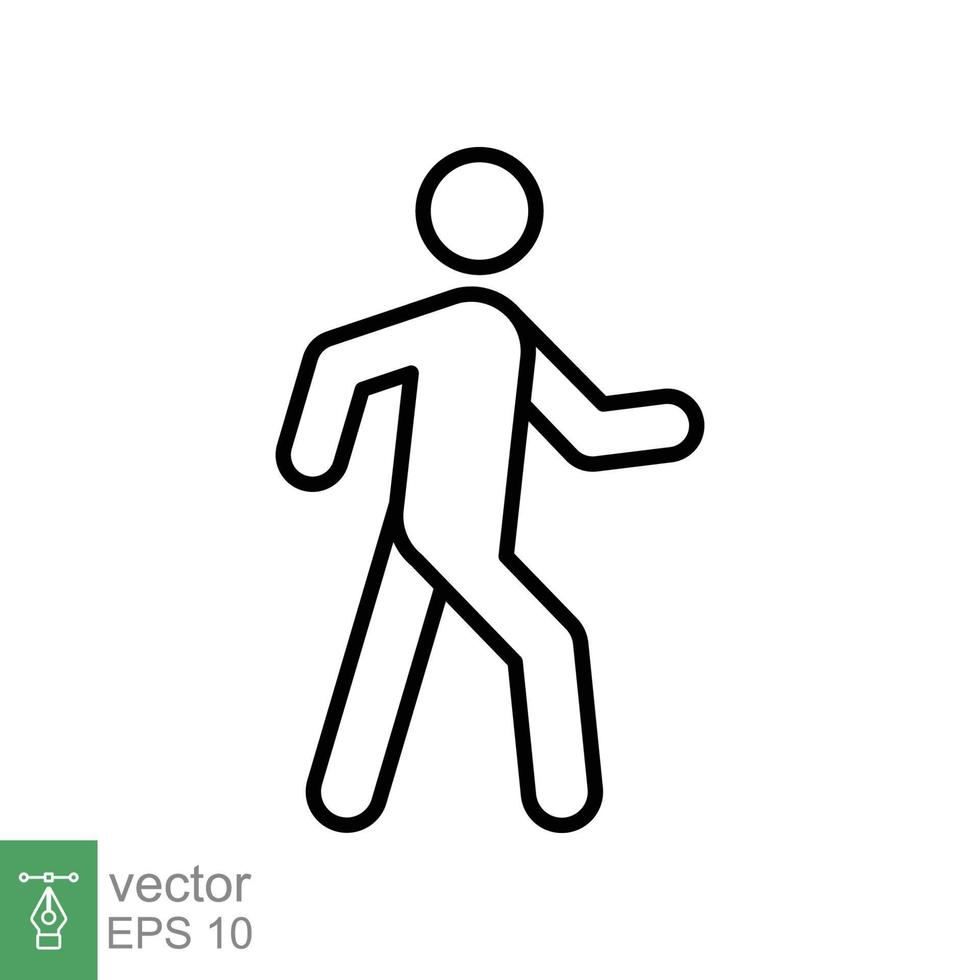 ícone da linha de caminhada. estilo de contorno simples. pedestre, homem, pictograma, humano, lado, símbolo do conceito de passarela. ilustração vetorial isolada no fundo branco. eps 10. vetor