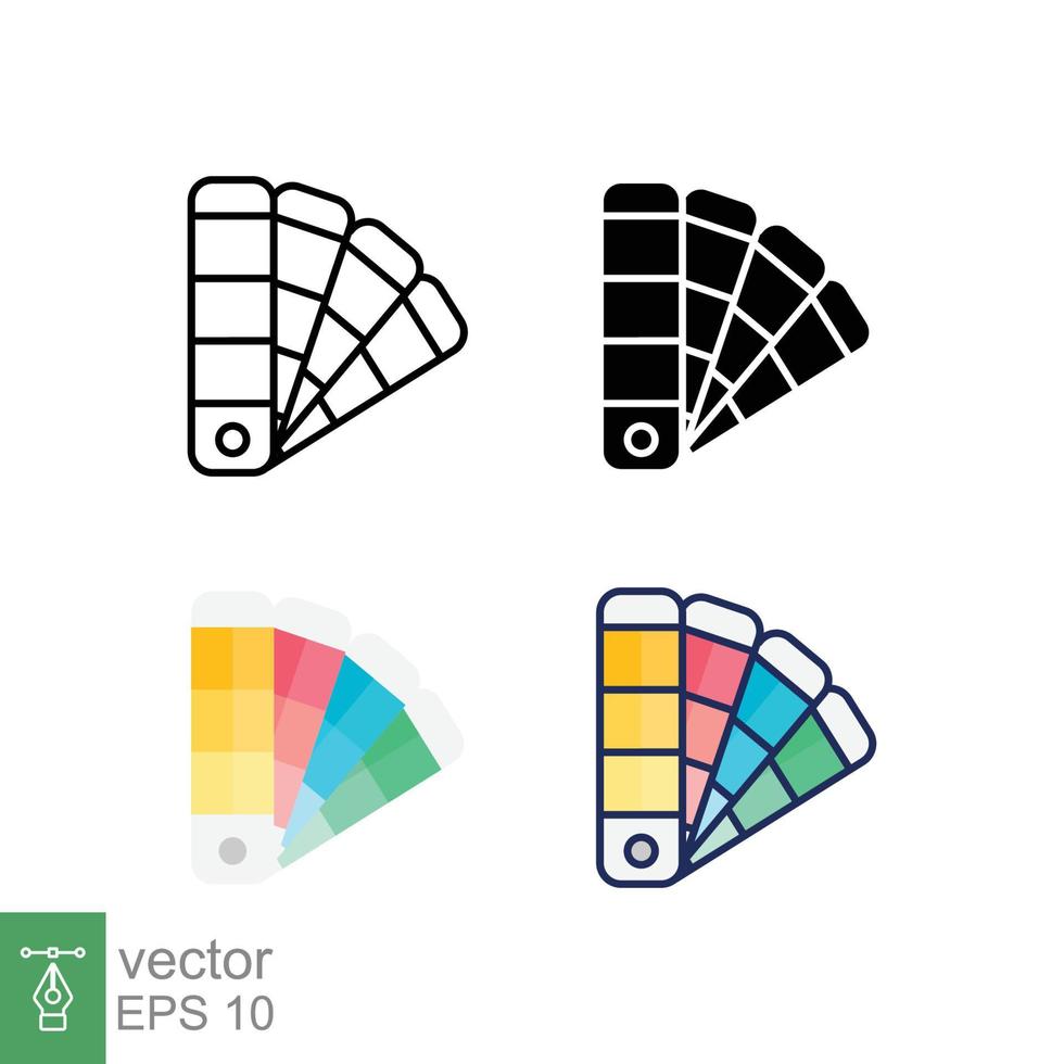 ícone da paleta de cores em estilo diferente. ícones vetoriais de gráfico de cores coloridas e pretas projetados em contorno preenchido, linha, glifo e estilo sólido. ilustração vetorial isolada no fundo branco. eps 10. vetor