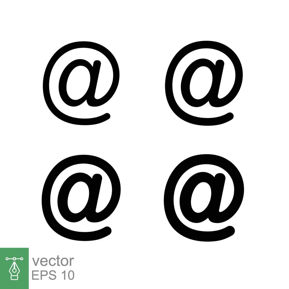 conjunto de ícones de sinal de arroba. conceito de símbolo de endereço de e-mail com diferentes estilos de espessura de linha. coleção de design de ilustração vetorial isolada no fundo branco. eps 10. vetor