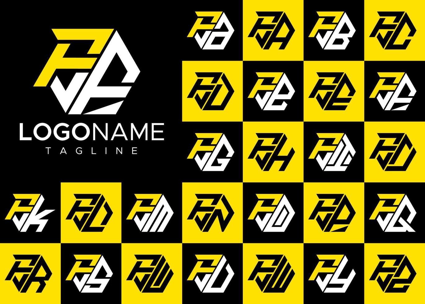 conjunto de design de logotipo de letra hexágono f. pacote moderno de modelo de logotipo da letra f. vetor