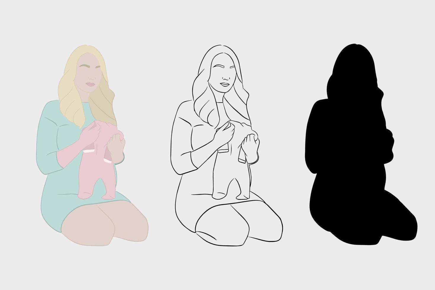 desenho à mão conceito de gravidez e maternidade. silhueta de mulher grávida. vetor