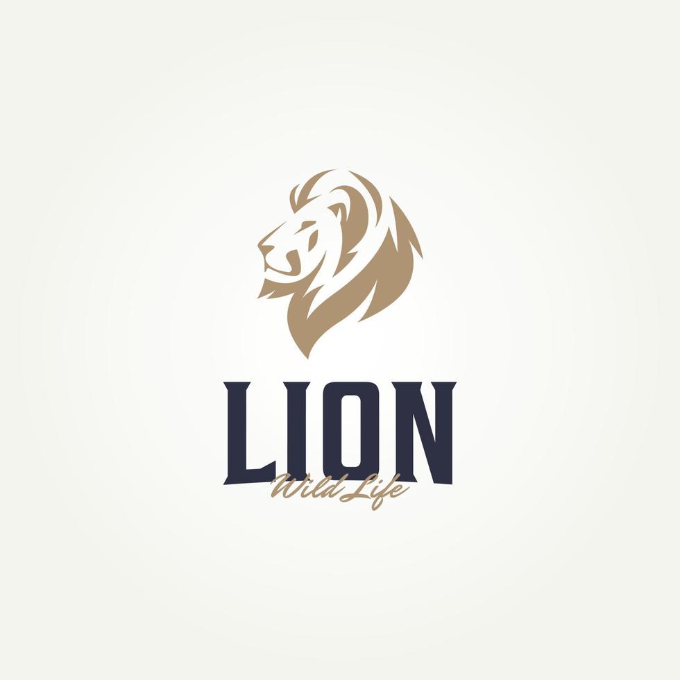 modelo de logotipo de etiqueta de ícone de vida selvagem de cabeça dourada de leão minimalista design de ilustração vetorial vetor