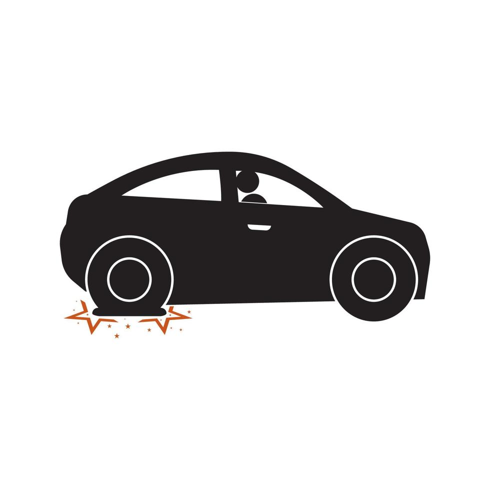 ícone de carro estourado de pneu vetor