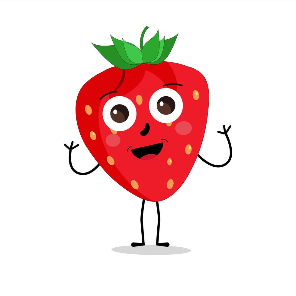 personagem de mascote de desenho animado de fruta morango. ícone de morango. conjunto de caracteres de vetor de frutas fofas isolado em fundo branco.