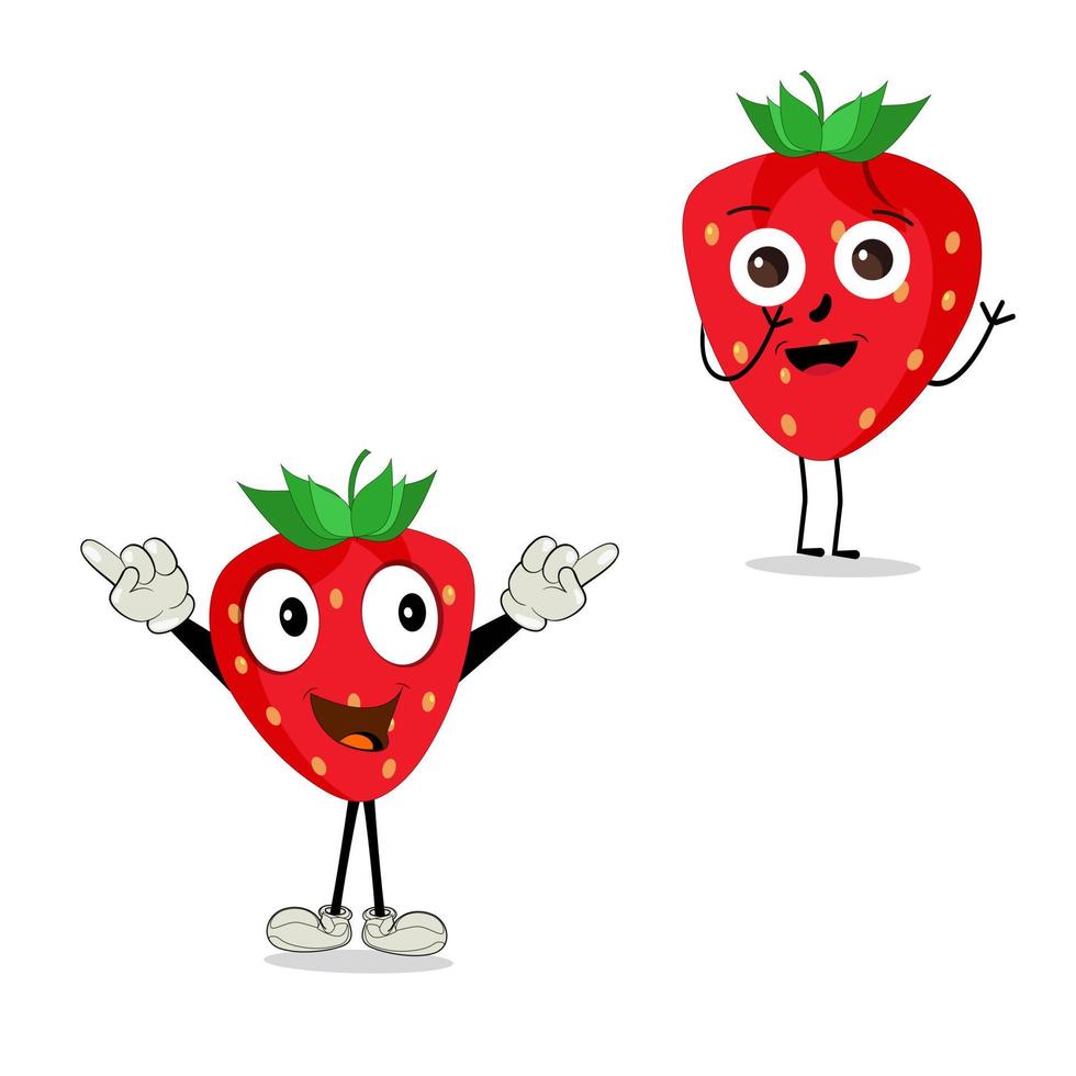 personagem de mascote de desenho animado de fruta morango. ícone de morango. conjunto de caracteres de vetor de frutas fofas isolado em fundo branco.