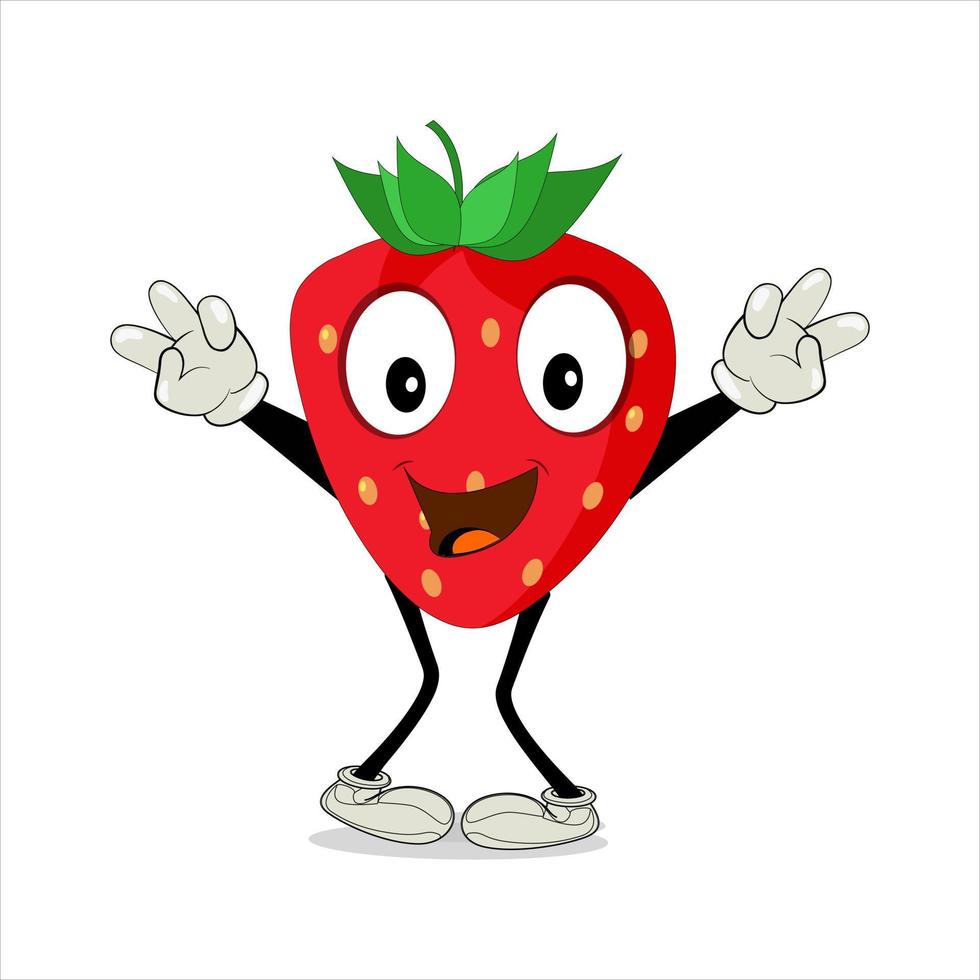 personagem de mascote de desenho animado de fruta morango. ícone de morango. conjunto de caracteres de vetor de frutas fofas isolado em fundo branco.