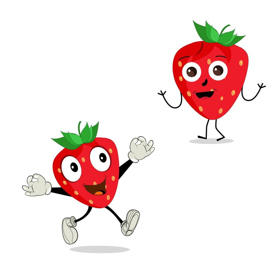 personagem de mascote de desenho animado de fruta morango. ícone de morango. conjunto de caracteres de vetor de frutas fofas isolado em fundo branco.