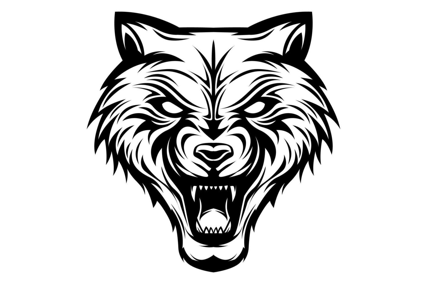 ilustração de logotipo preto e branco de vetor de cabeça de lobo