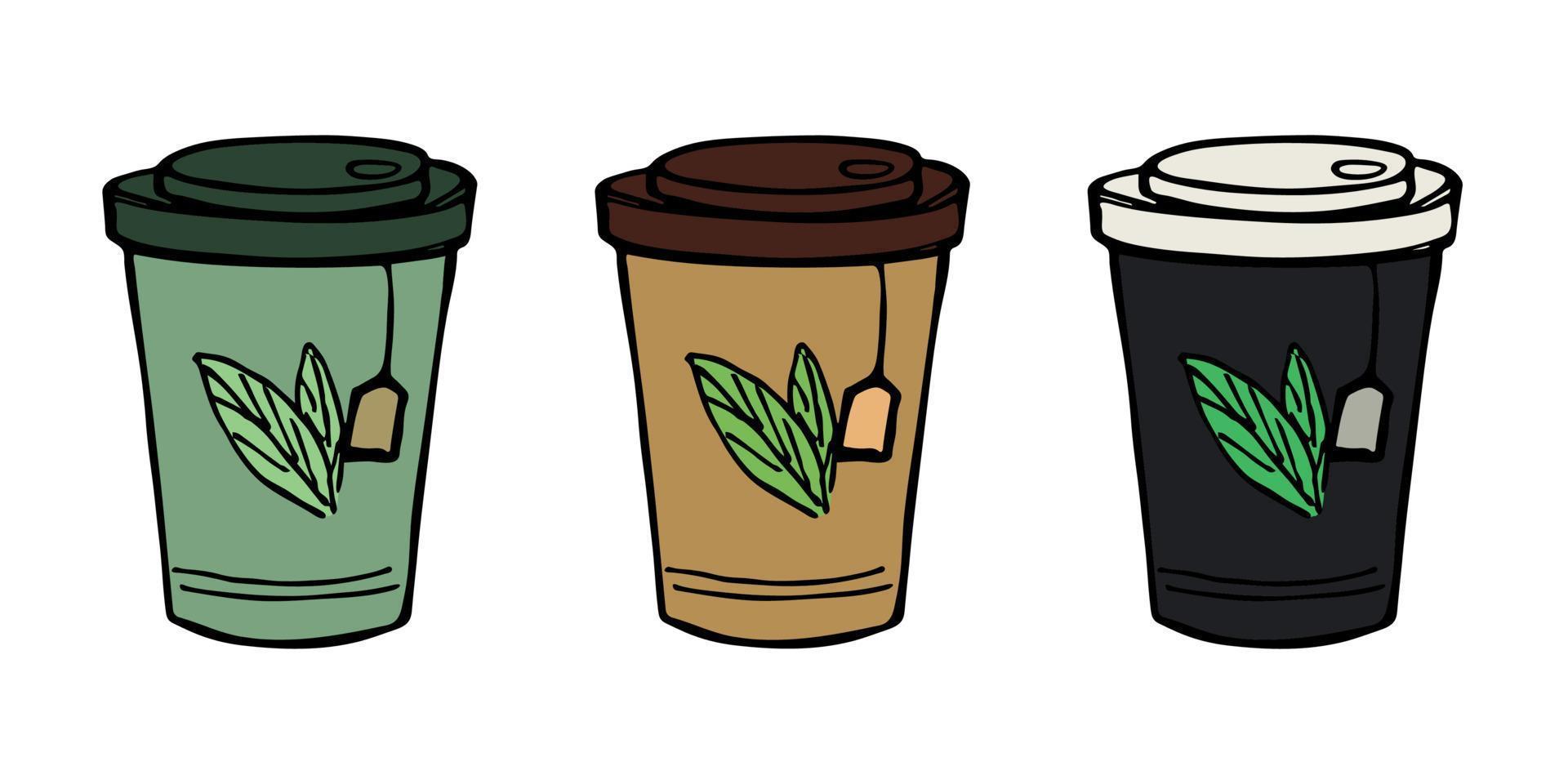 xícara fofa de ilustração de chá ou café. clipart de copo simples. conjunto de rabiscos em casa aconchegante vetor