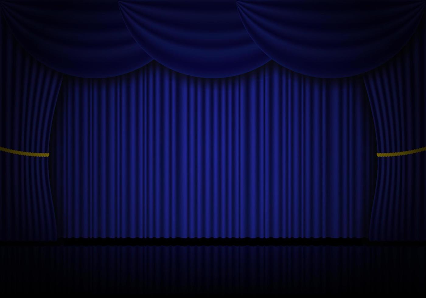 ópera de cortina azul, cortinas de palco de cinema ou teatro. holofotes no fundo de cortinas de veludo fechadas. ilustração vetorial vetor