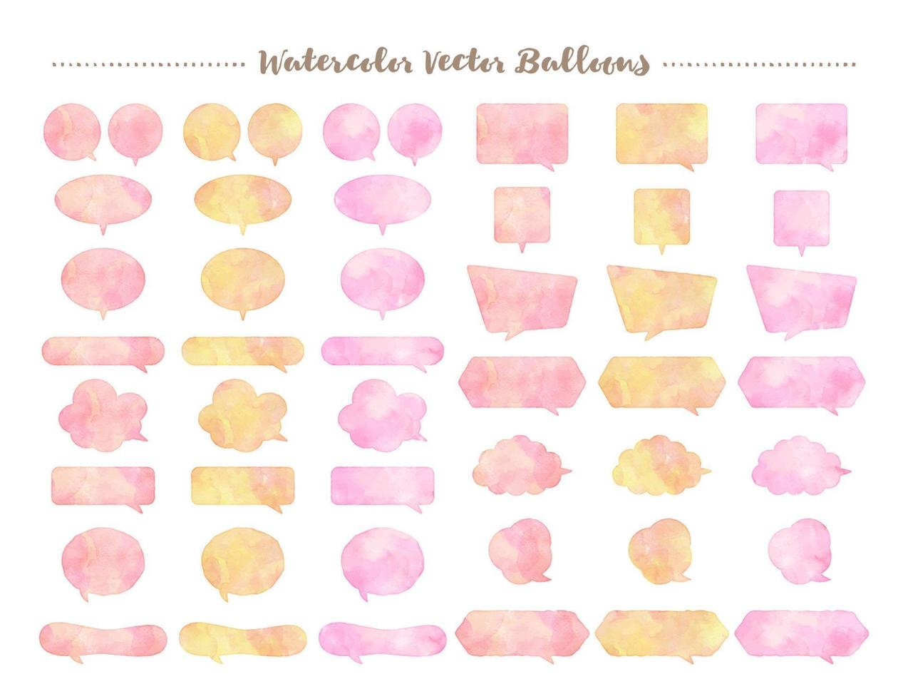 conjunto de bolhas de fala vetor aquarela - rosa e laranja