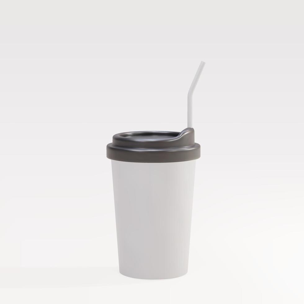 Xícara de café de papel 3d com um canudo. ilustração vetorial. vetor