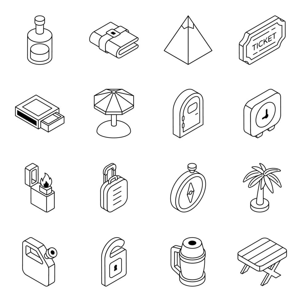pacote de ícones lineares de equipamentos de camping vetor