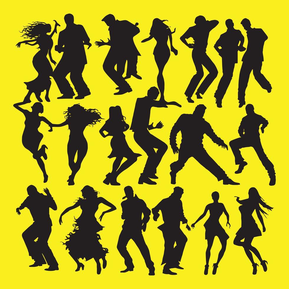 silhuetas de ilustração vetorial de grupo de pessoas dançando. homem e mulher dançando, conjunto de silhueta de casal vetor