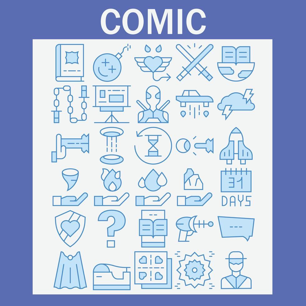 pacote gratuito de quadrinhos cheio de download de linha plana azul vetor
