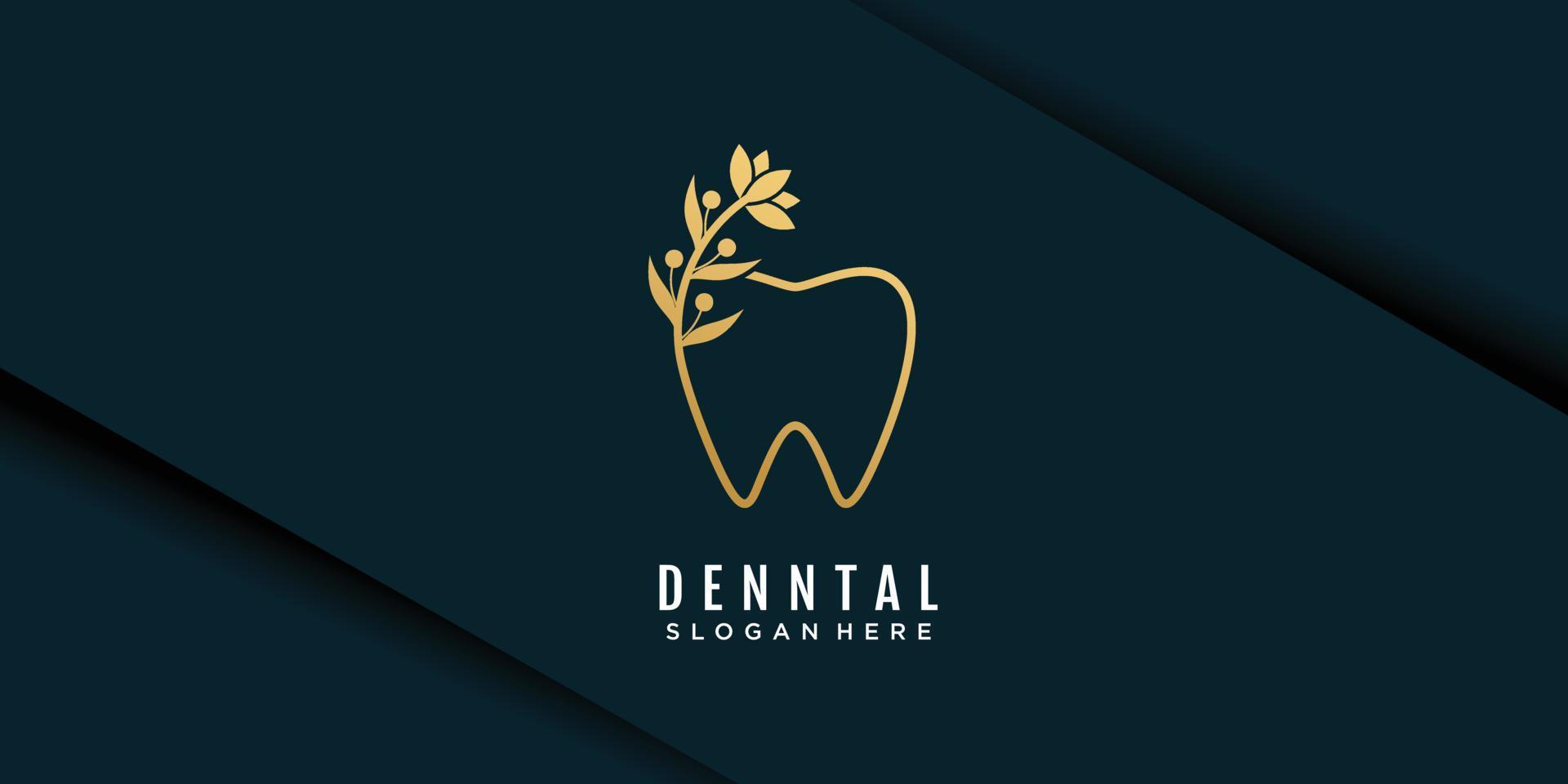 logotipo dental com vetor premium de design criativo de elemento flor
