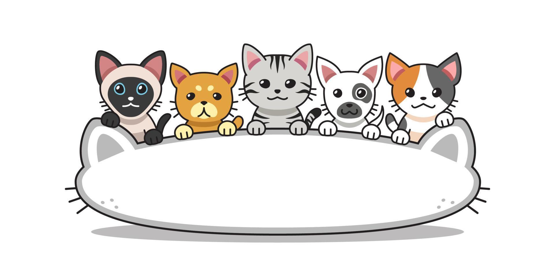 grupo de desenho vetorial de gatos com sinal de forma de cabeça de gato grande vetor