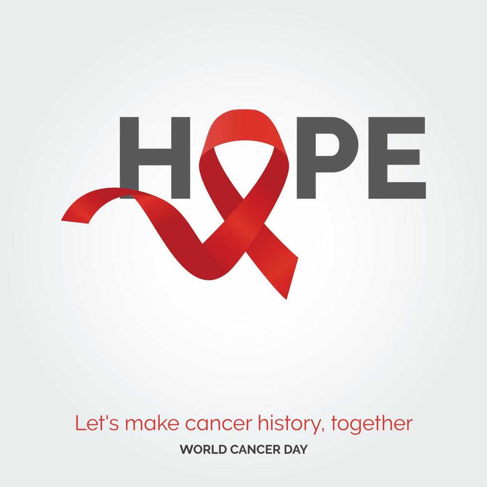 tipografia de fita de esperança. vamos fazer história do câncer. juntos - dia mundial do câncer vetor