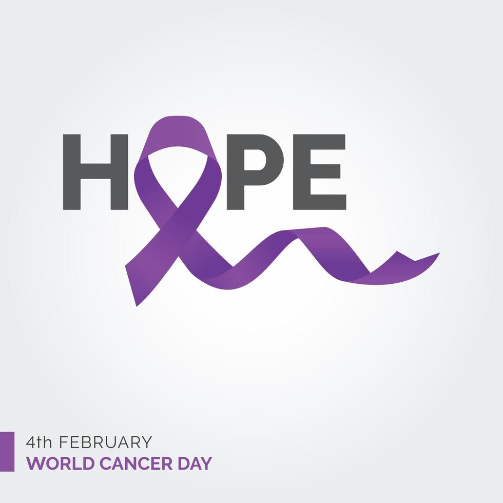 tipografia de fita de esperança. 4 de fevereiro dia mundial do câncer vetor