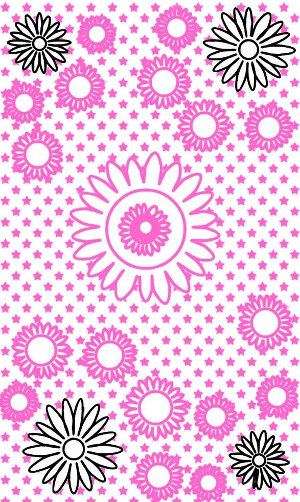 padrão de flores e estrelas em um fundo rosa vetor