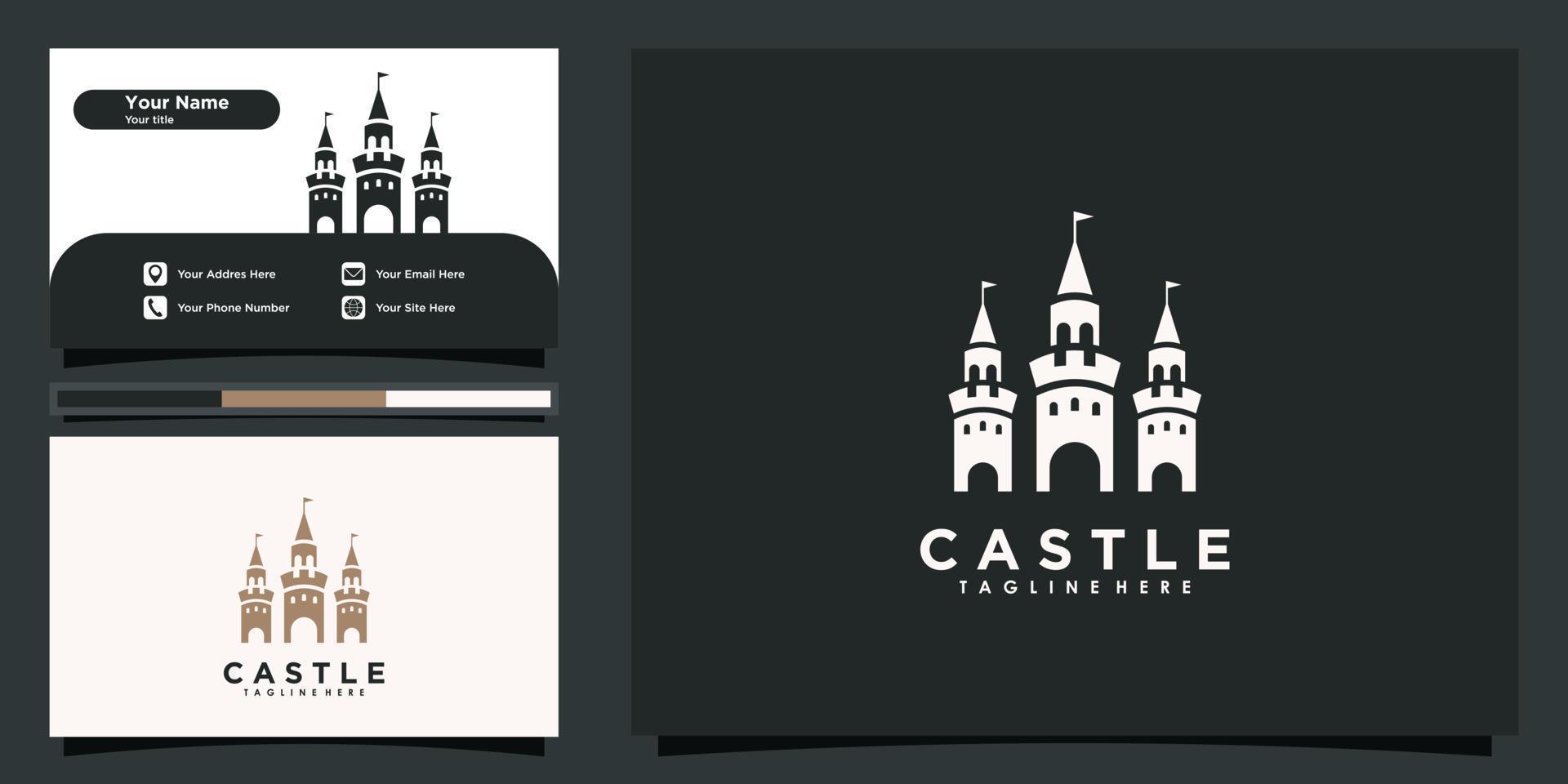 inspiração de design de logotipo de castelo com cartão de visita vetor