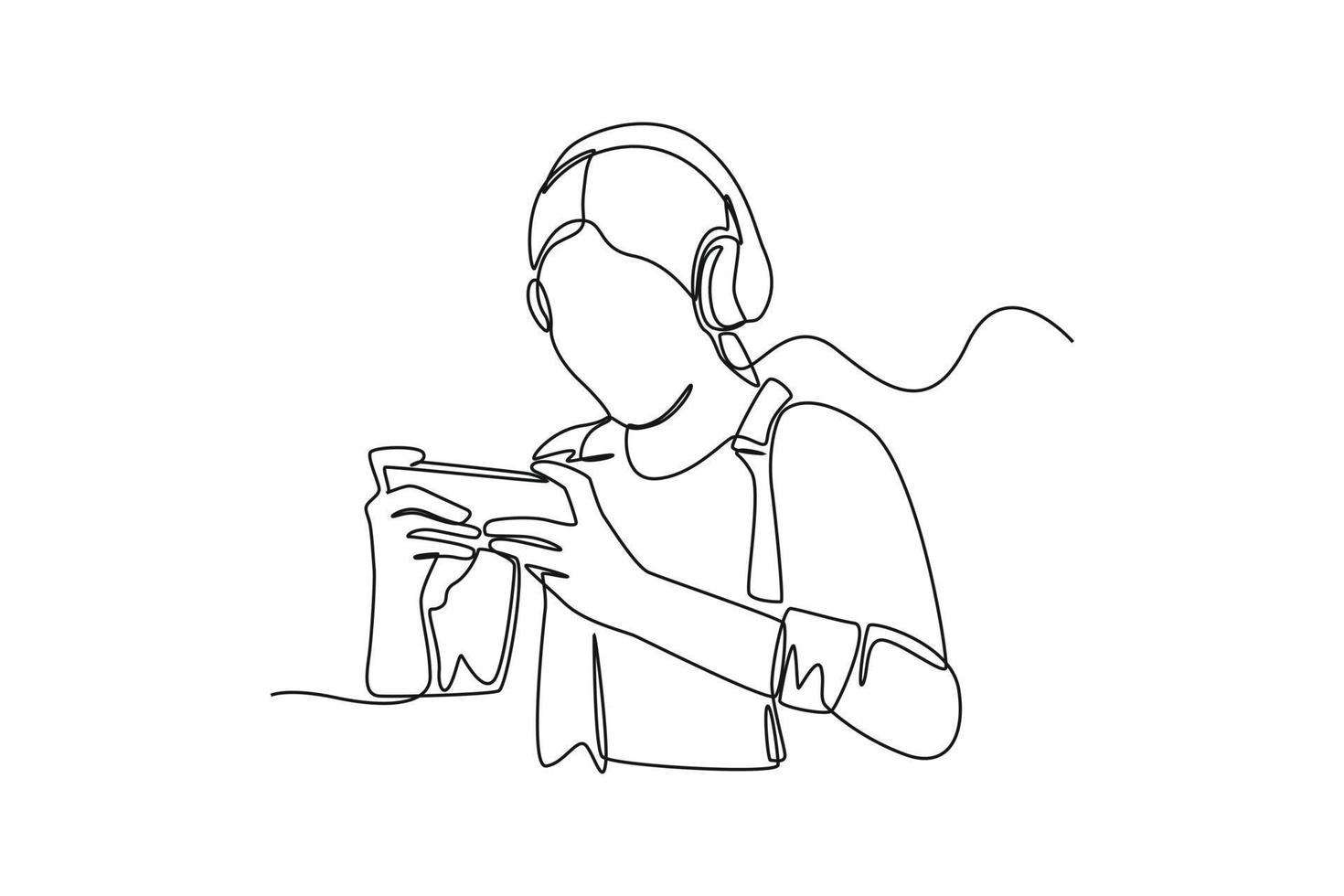 desenho contínuo de uma linha menino feliz usando fone de ouvido