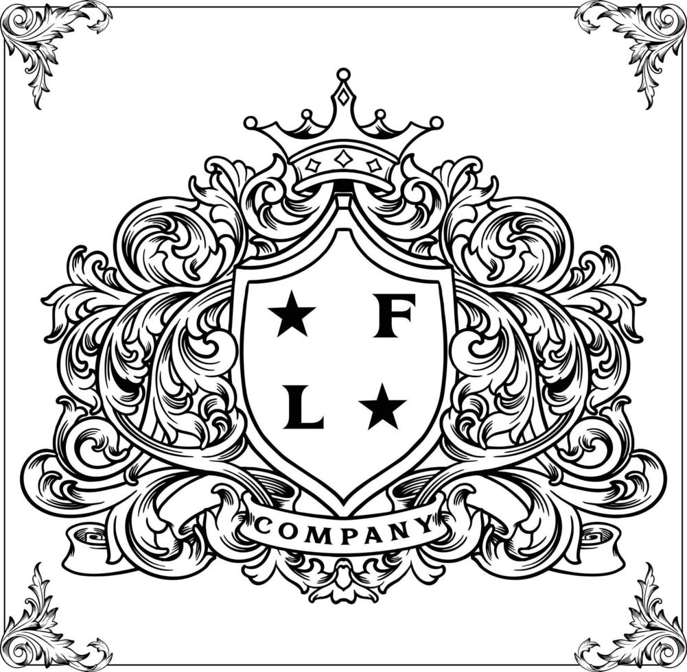 ilustrações vetoriais de contorno de ornamento de redemoinho floral de rótulo clássico de luxo para seu logotipo de trabalho, camiseta de mercadoria, adesivos e designs de etiquetas, pôster, cartões comemorativos empresa de publicidade vetor