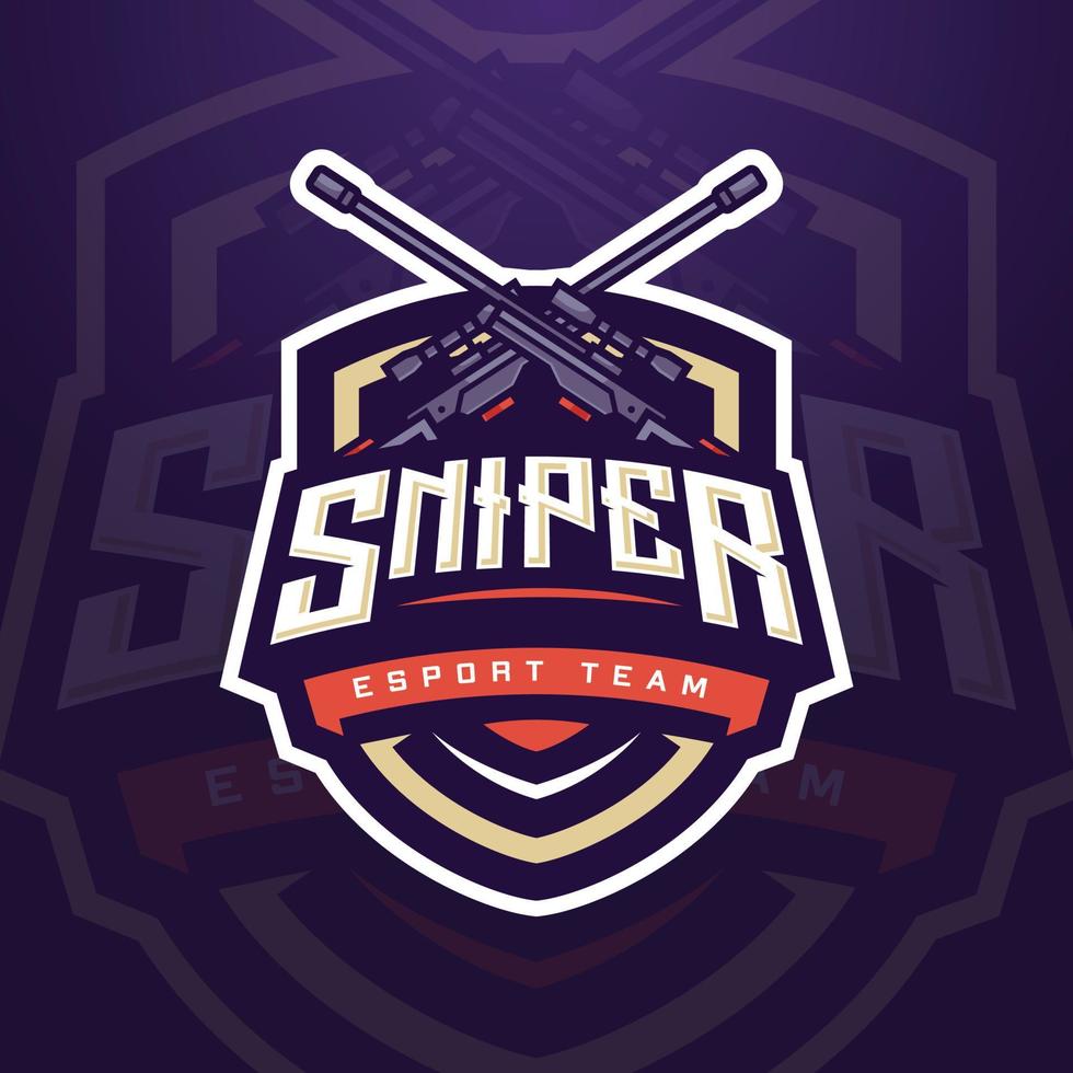 modelo de logotipo de e-sports sniper com arma para equipe de jogo ou torneio de jogos vetor