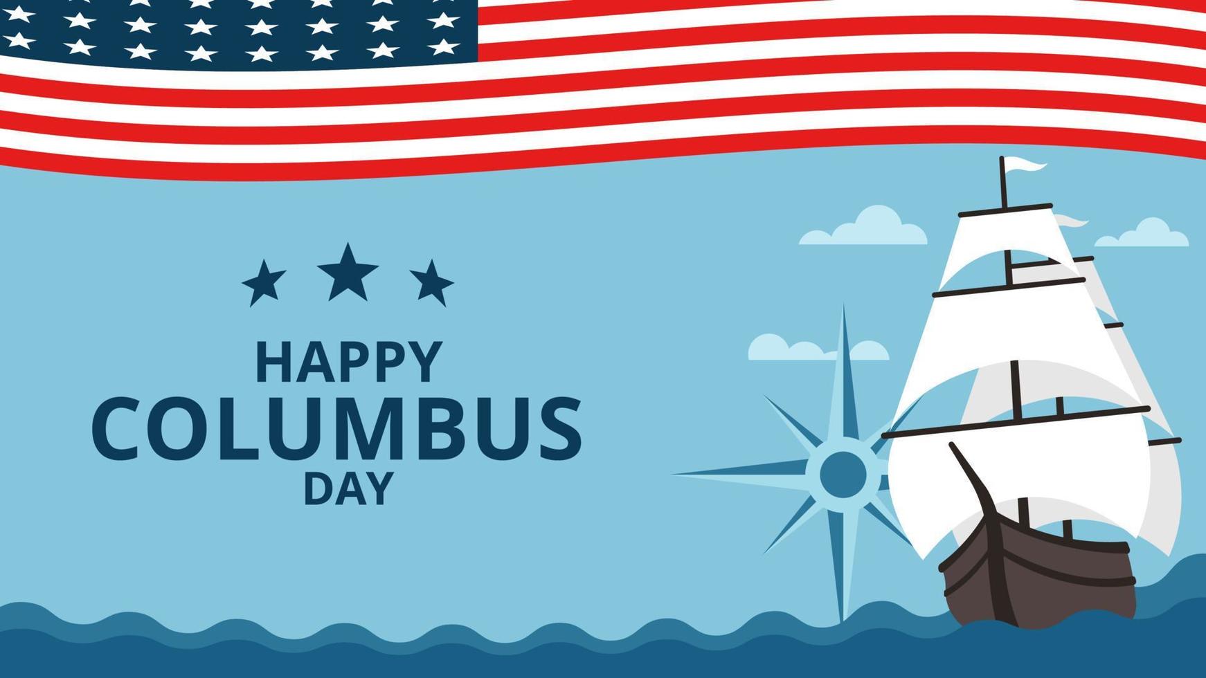 banner de celebração do dia de columbus americano com veleiro e bandeira americana, perfeito para cartão de felicitações, férias, modelo vetor