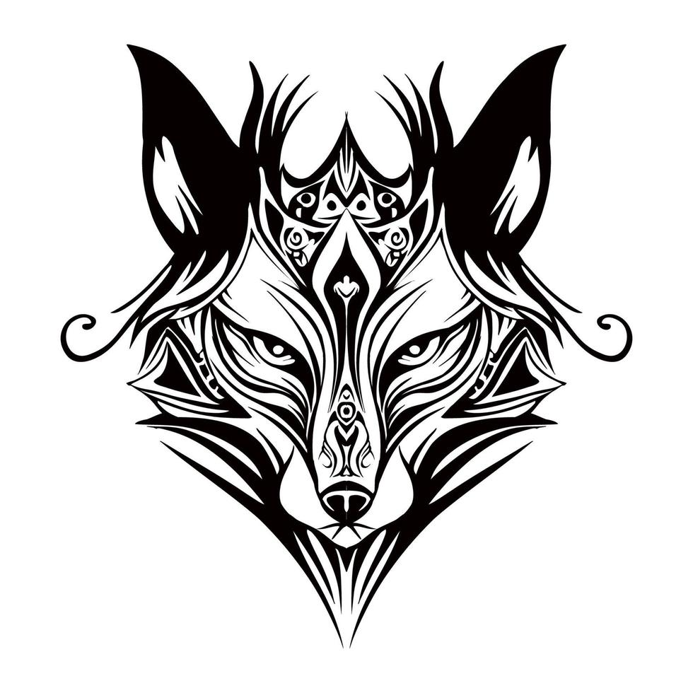 desenho de contorno tribal de silhueta de raposa vetor