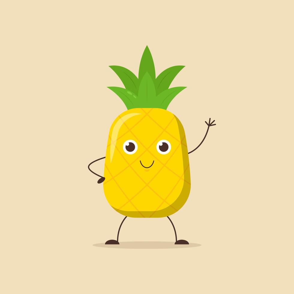 ilustração vetorial do conceito de desenho animado de frutas, personagem de abacaxi fofo. vetor