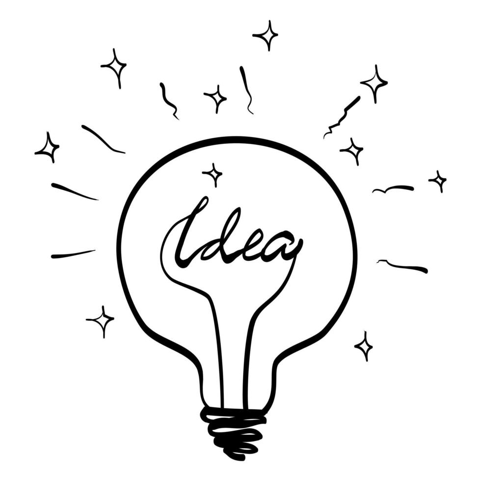 doodle idéia de luz de lâmpada para ícone. símbolo de ideia, criatividade, inovação, inspiração. ilustração vetorial vetor