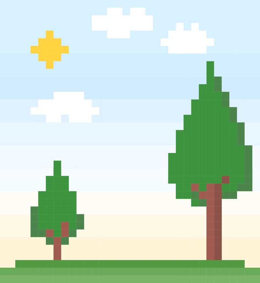 Cenário de pixel de 8 bits. colinas de pixels em ilustrações vetoriais para ativos de jogos ou padrões de ponto cruz. vetor