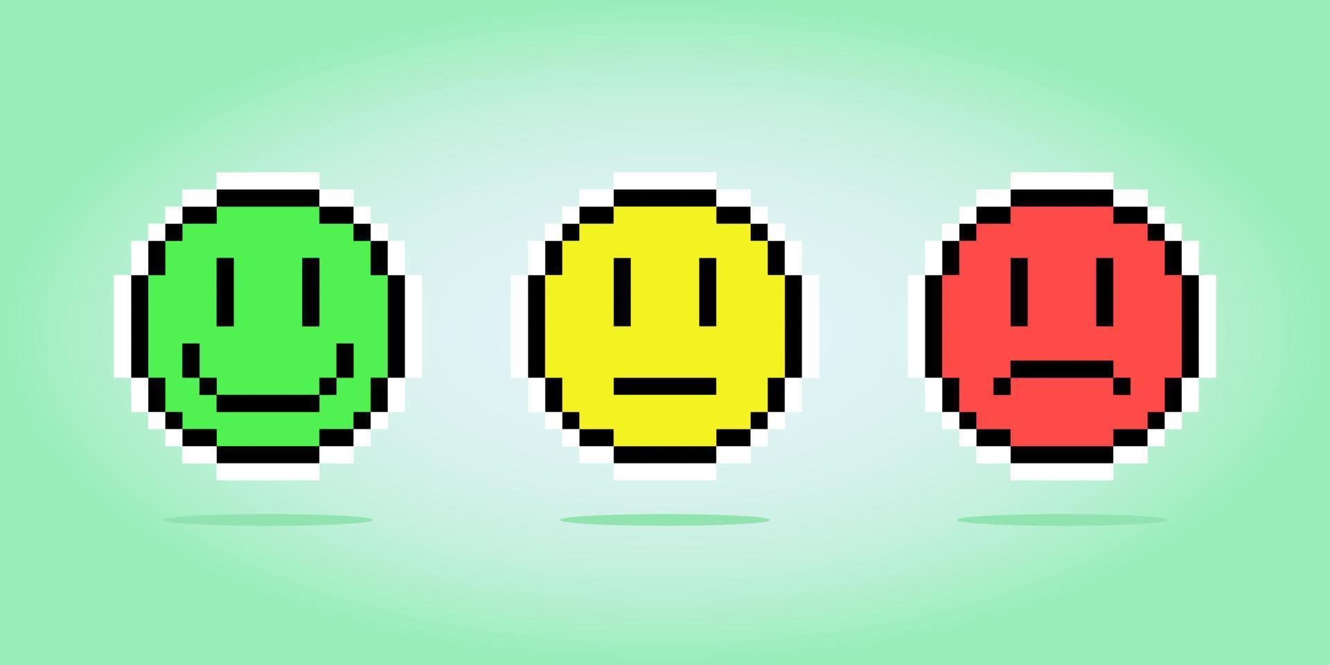 Sorriso de classificações de ícones de pixel de 8 bits, para recursos de jogos e padrões de ponto de cruz, em ilustrações vetoriais vetor