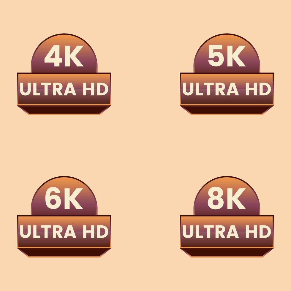 conjunto de ícones de resolução de vídeo ultra hd 5k 6k 8k e 4k vetor