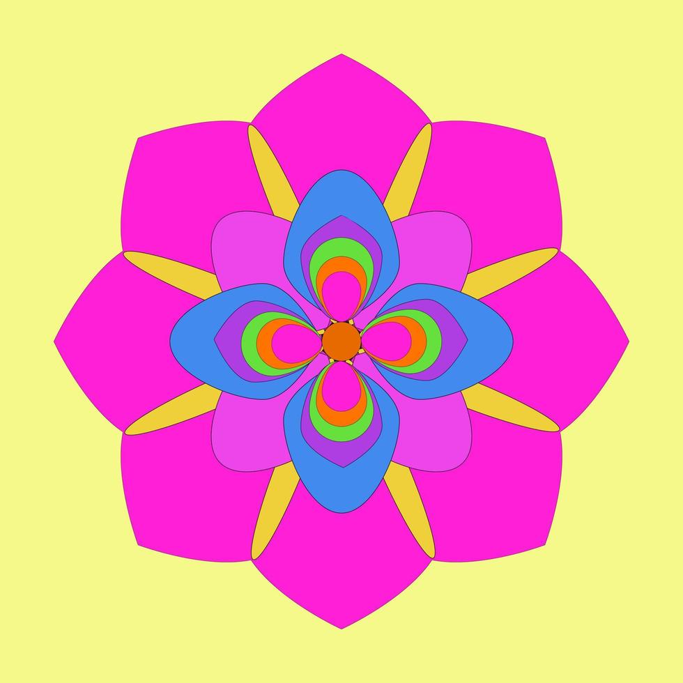 flor colorida de fantasia, mandala, brilhante e colorida, ilustração vetorial vetor