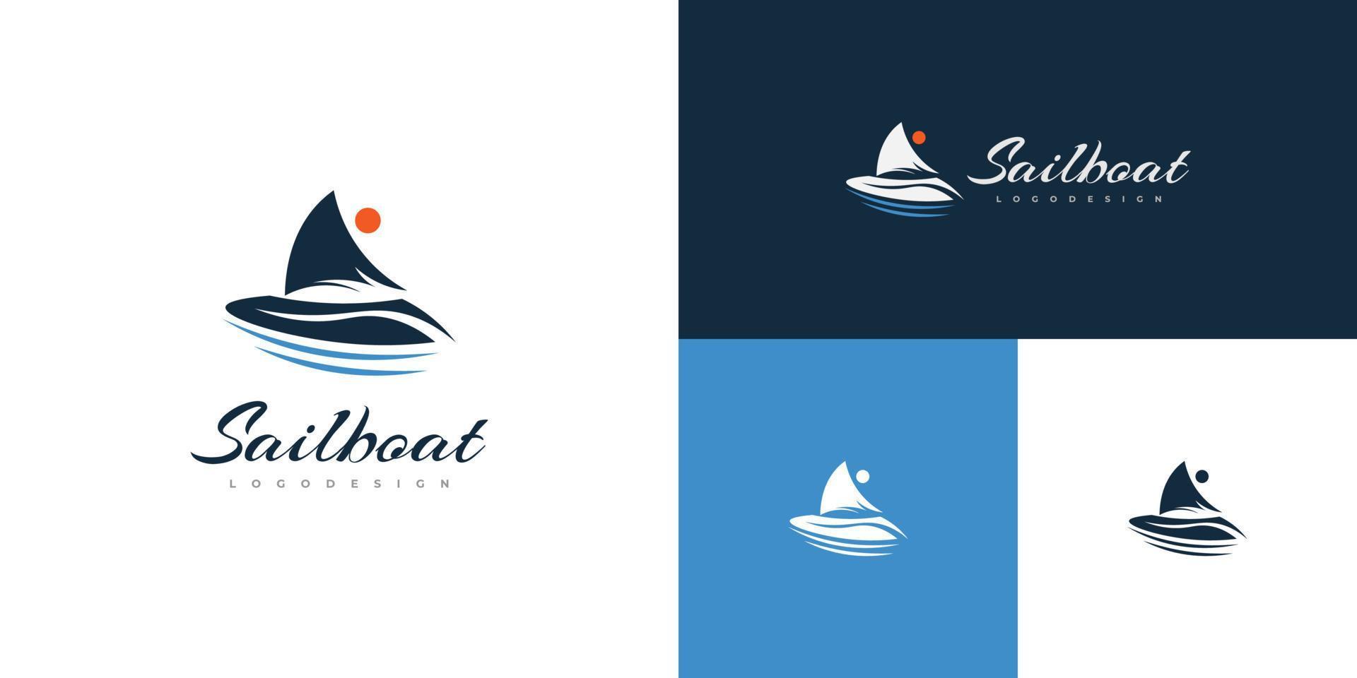 design de logotipo de veleiro azul simples e elegante. logotipo do navio para identidade de marca da indústria de viagens ou turismo vetor