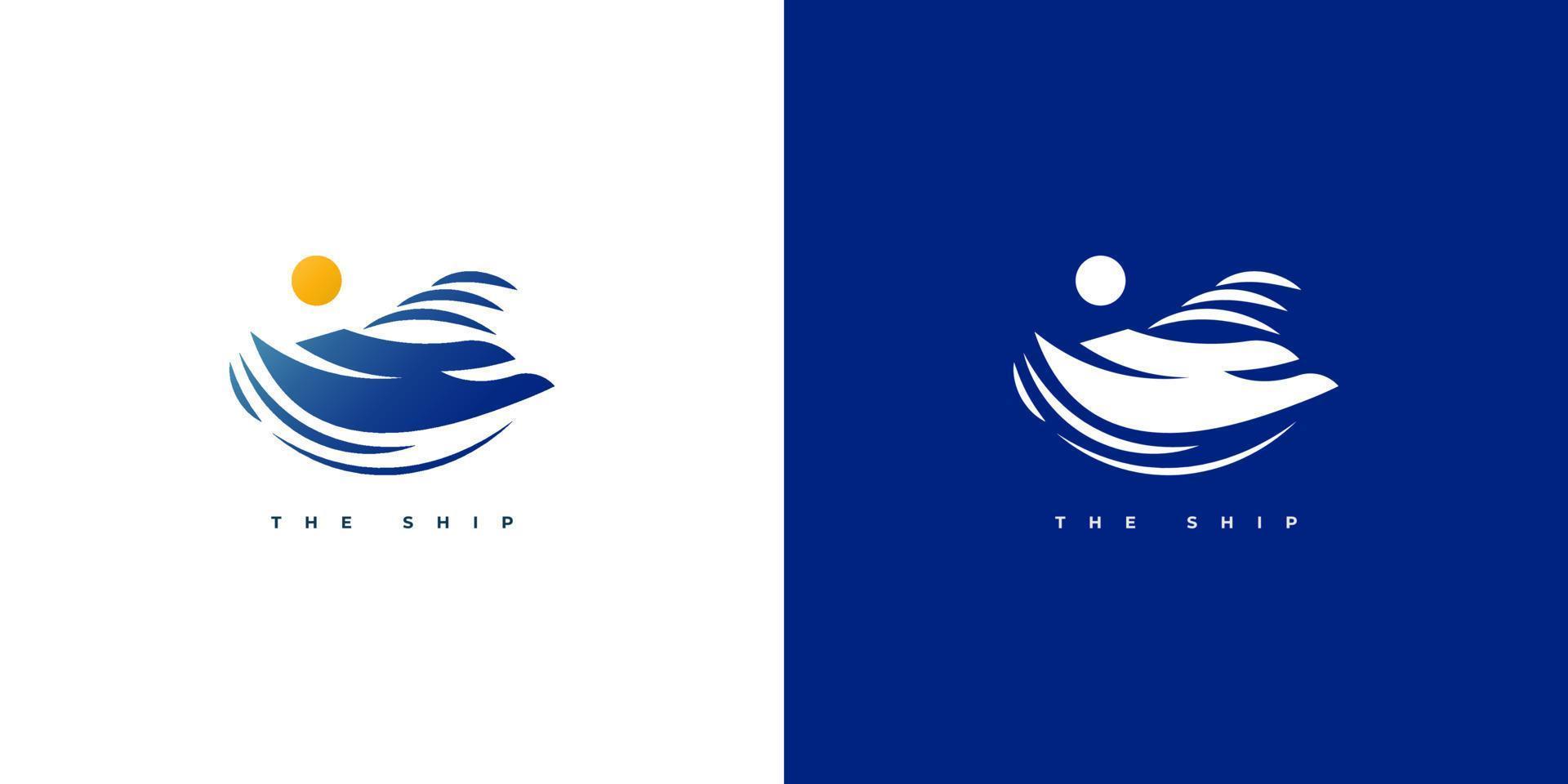 design de logotipo de navio abstrato e elegante em estilo gradiente azul. logotipo de iate ou cruzeiro para identidade de marca da indústria de viagens ou turismo vetor