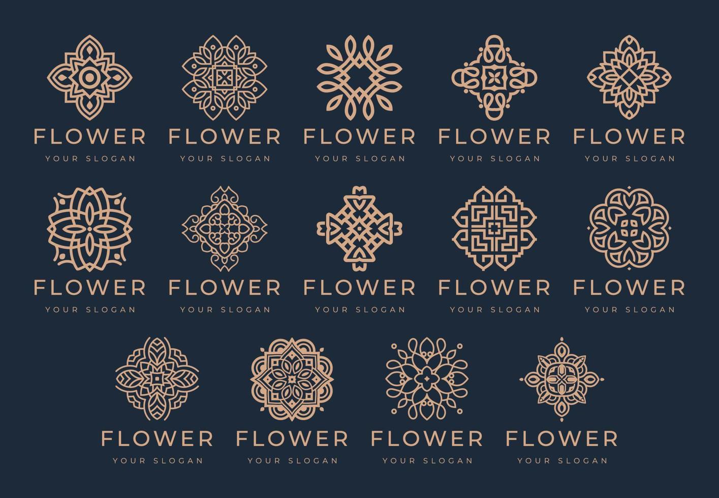 logotipo de ornamento floral e coleção de ícones, conjunto de design de logotipo de flor de beleza elegante vetor