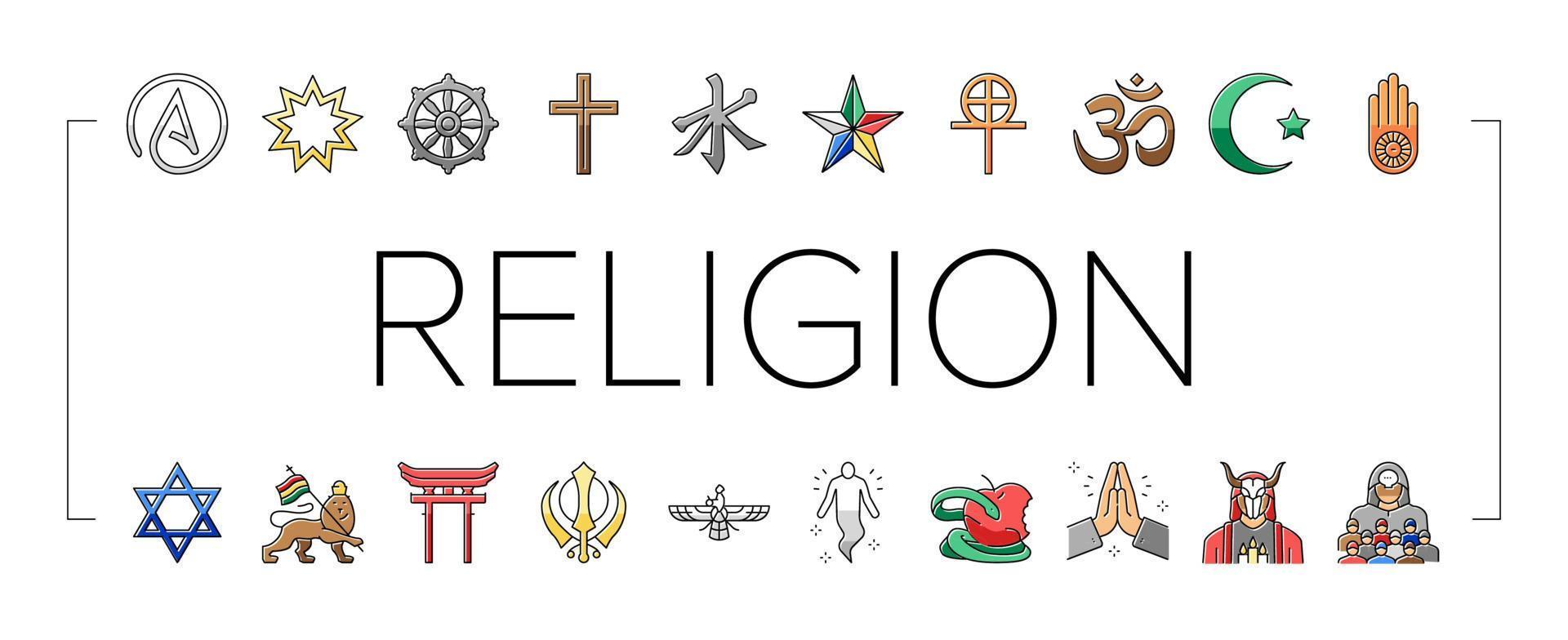conjunto de ícones de religião, culto de oração e ateísmo vetor
