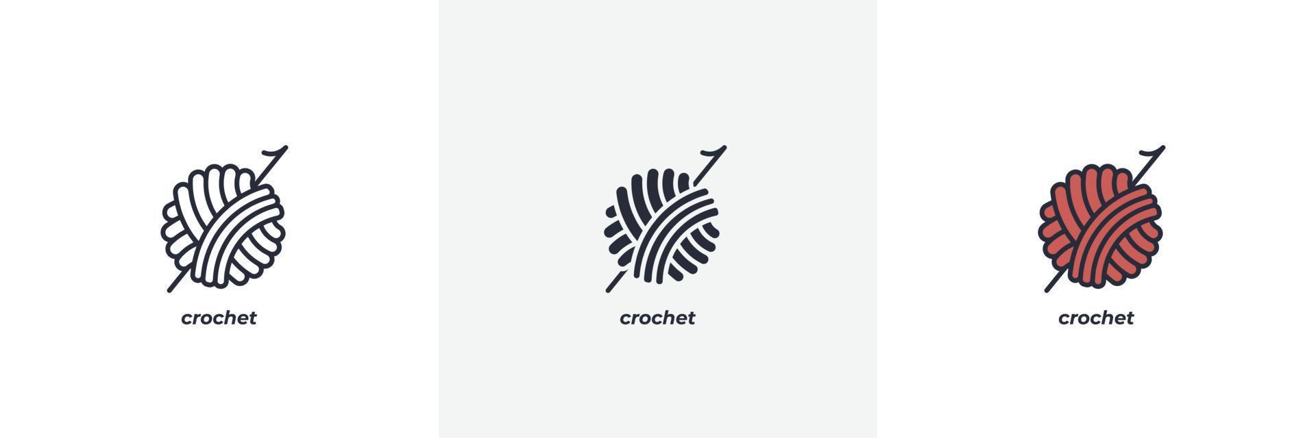 ícone de crochê. linha, versão colorida de contorno sólido e preenchido, contorno e sinal vetorial preenchido. símbolo da ideia, ilustração do logotipo. gráficos vetoriais vetor